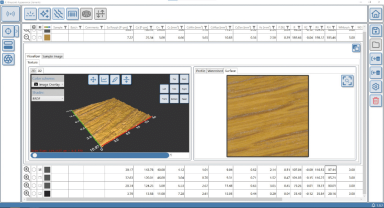 Texture module showing a colour-correct surface
image rendered on 3D surface map.