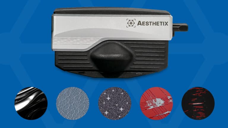 Aesthetix Surface Appearance Measurement Instrument with 5 marbles of different surfaces to measure